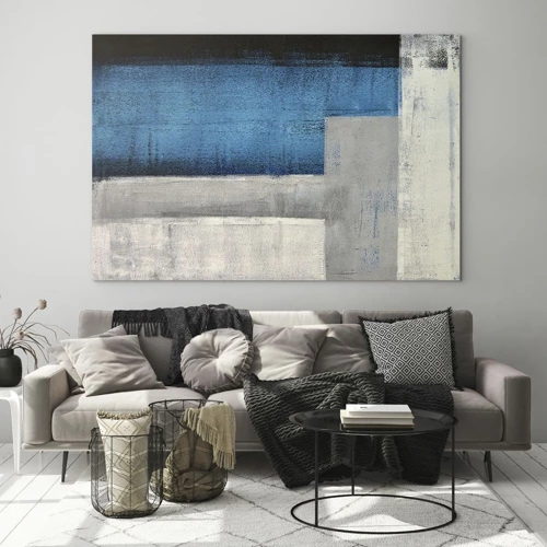 Quadro em vidro - Uma composição poética de cinza e azul - 100x70 cm