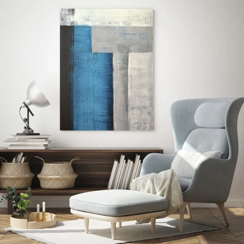 Quadro em vidro - Uma composição poética de cinza e azul - 70x100 cm