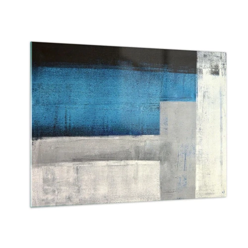 Quadro em vidro - Uma composição poética de cinza e azul - 70x50 cm