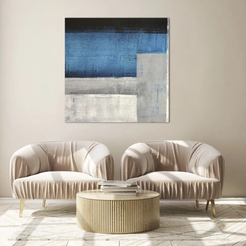 Quadro em vidro - Uma composição poética de cinza e azul - 70x70 cm