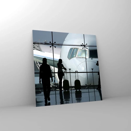 Quadro em vidro - Vis a vis no aeroporto - 40x40 cm