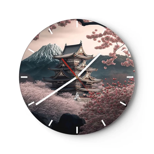 Relógio de parede - Relógio em vidro - A terra da flor de cerejeira - 30x30 cm