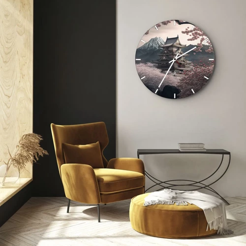 Relógio de parede - Relógio em vidro - A terra da flor de cerejeira - 30x30 cm
