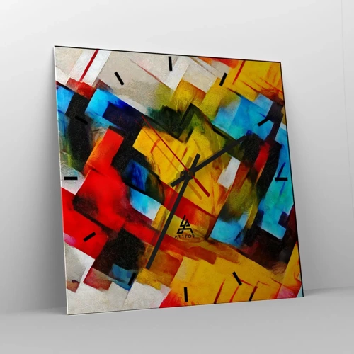 Relógio de parede - Relógio em vidro - Camadas multicoloridas - 30x30 cm