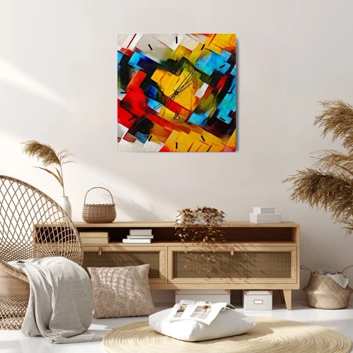 Relógio de parede - Relógio em vidro - Camadas multicoloridas - 40x40 cm