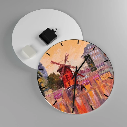 Relógio de parede - Relógio em vidro - Ícones parisienses – Moulin Rouge - 30x30 cm