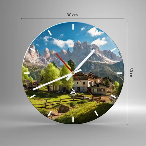 Relógio de parede - Relógio em vidro - Idílio alpino - 30x30 cm