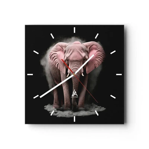 Relógio de parede - Relógio em vidro - Não pense em um elefante rosa! - 40x40 cm