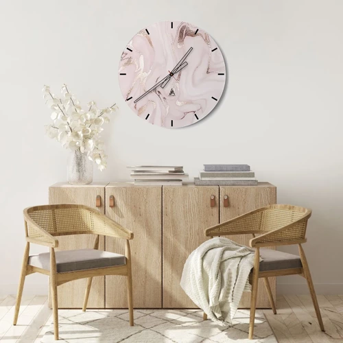 Relógio de parede - Relógio em vidro - Num lenço cor-de-rosa - 30x30 cm