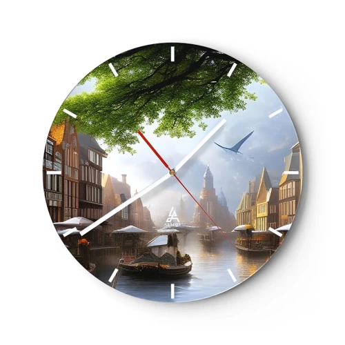Relógio de parede - Relógio em vidro - Paisagem urbana holandesa - 30x30 cm
