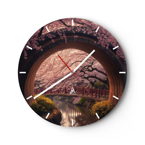 Relógio de parede - Relógio em vidro - Primavera japonesa - 30x30 cm