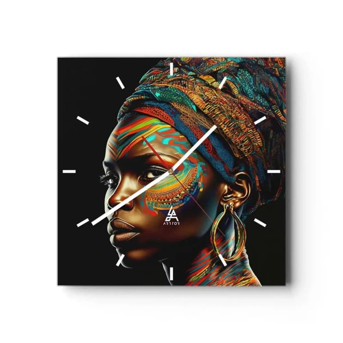 Relógio de parede - Relógio em vidro - Rainha africana - 30x30 cm