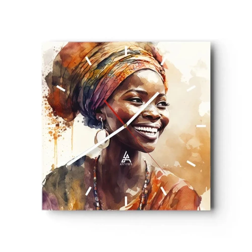 Relógio de parede - Relógio em vidro - Rainha africana - 30x30 cm