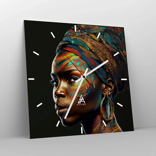 Relógio de parede - Relógio em vidro - Rainha africana - 40x40 cm