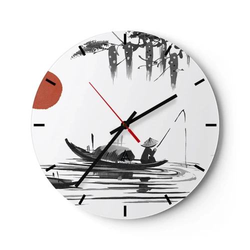 Relógio de parede - Relógio em vidro - Tarde asiática - 30x30 cm