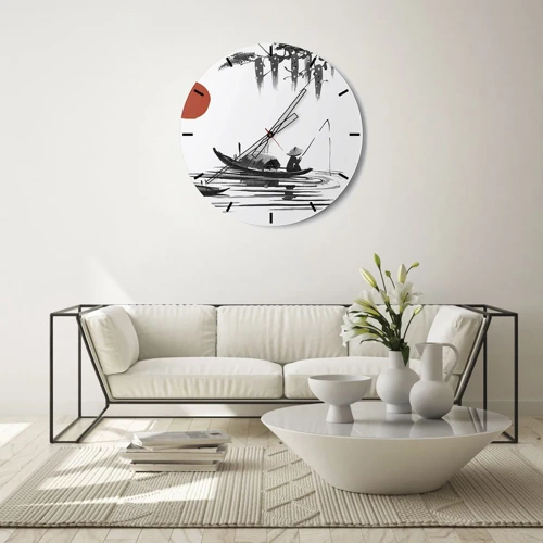 Relógio de parede - Relógio em vidro - Tarde asiática - 30x30 cm
