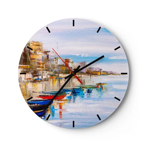 Relógio de parede - Relógio em vidro - Um refúgio urbano multicolorido - 30x30 cm