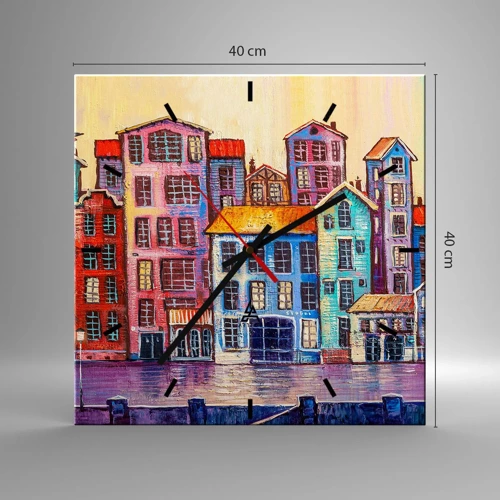 Relógio de parede - Relógio em vidro - Uma cidade como de um conto de fadas - 40x40 cm