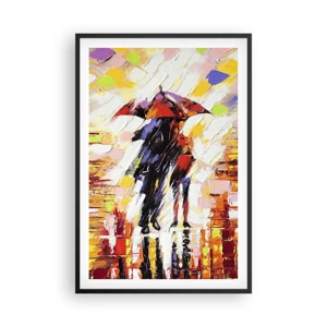 Pôster com moldura preta - Juntos durante a noite e a chuva - 61x91 cm