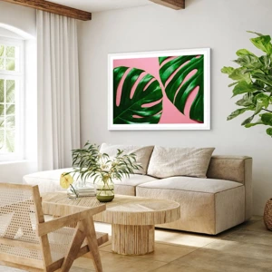 Pôster em moldura branca - Encontro verde - 100x70 cm