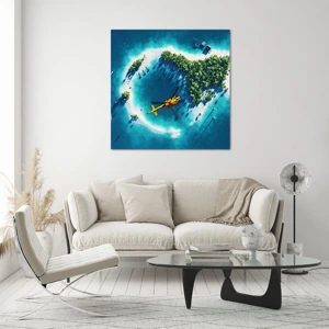 Quadro em vidro - Compre uma ilha para si - 70x70 cm