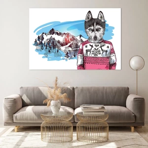 Quadro em vidro - Lobo em lã de ovelha - 120x80 cm