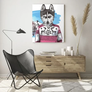 Quadro em vidro - Lobo em lã de ovelha - 50x70 cm