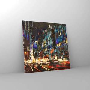 Quadro em vidro - O alvoroço da rua à noite - 30x30 cm