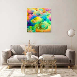 Quadro em vidro - Penugem arco-íris - 60x60 cm