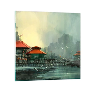 Quadro em vidro - Um dia ensolarado no porto - 30x30 cm